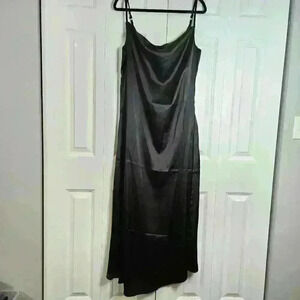 AX Paris Plain Black Slip Dress Slit Bottom Dress Adjustable Straps Size 14 NWT